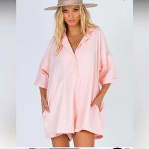 Princess Polly Sinclair Romper Oversized Playsuit 4 Pink Lined Pockets Summer
